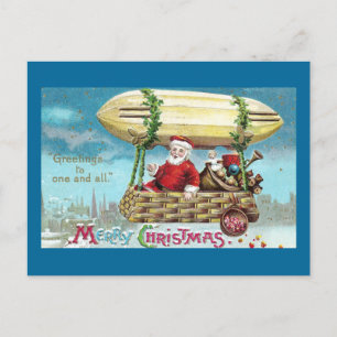 Cartes Pour Fêtes Annuelles père Noël équitation dans Blimp Vintage Noël