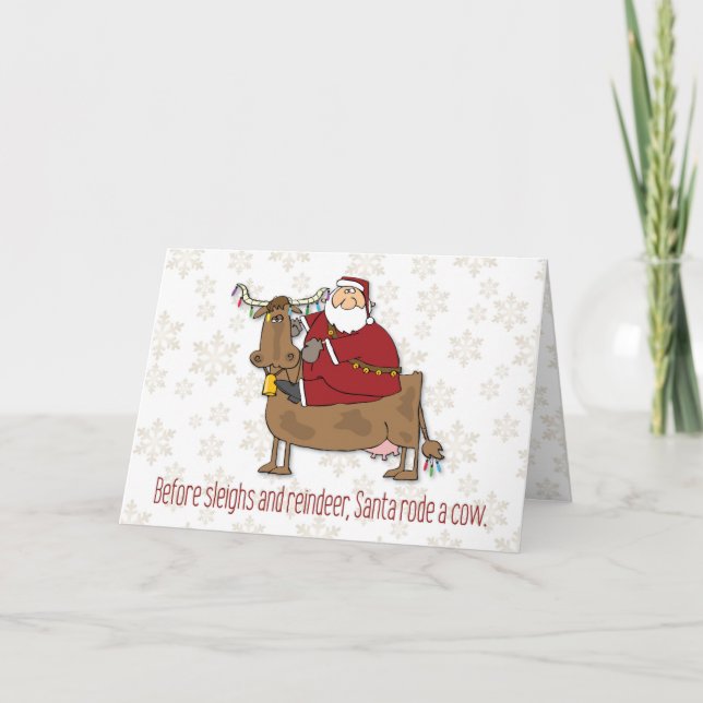 Cartes Pour Fêtes Annuelles Père Noël est monté Noël drôle de vache (Devant)