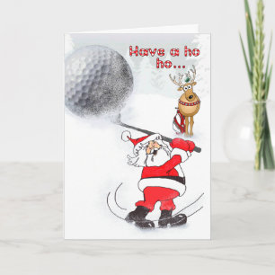 Cartes Pour Fêtes Annuelles père Noël et ami des rennes golfing.