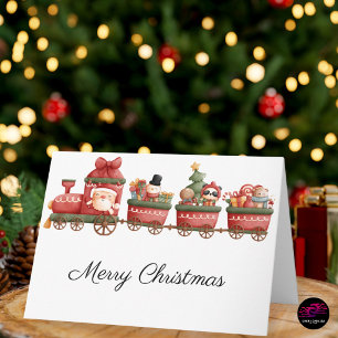 Cartes Pour Fêtes Annuelles Père Noël et amis Train de Noël mignon