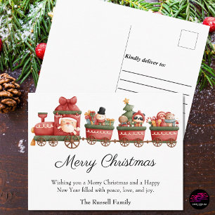 Cartes Pour Fêtes Annuelles Père Noël et amis Train de Noël mignon