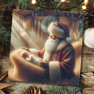 Cartes Pour Fêtes Annuelles Père Noël et bébé Jésus Noël
