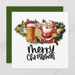 Cartes Pour Fêtes Annuelles Père Noël et bière pour Noël Funny Golfer