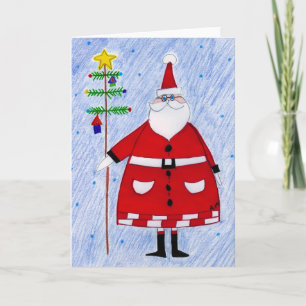 Cartes Pour Fêtes Annuelles père Noël et branche d'arbre