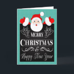 Cartes Pour Fêtes Annuelles Père Noël et Chalkboard avec Holly pour Noël<br><div class="desc">Caricature adorable du Père Noël avec tableau noir qui a Joyeux Noël et Bonne Année avec saint. Vraiment joli design pour la saison de Noël. Design © 2015 Julia Bryant.</div>