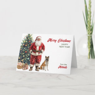 Cartes Pour Fêtes Annuelles Père Noël et chien Akita Noël