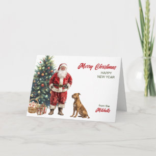Cartes Pour Fêtes Annuelles Père Noël et chien Pit Bull Terrier Noël