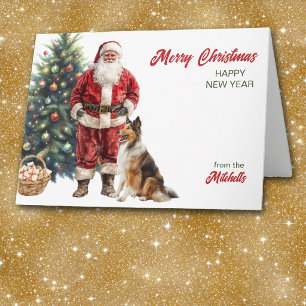 Cartes Pour Fêtes Annuelles Père Noël et Collie Dog Noël