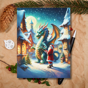 Cartes Pour Fêtes Annuelles Père Noël Et Dragon Au Pôle Nord À Noël