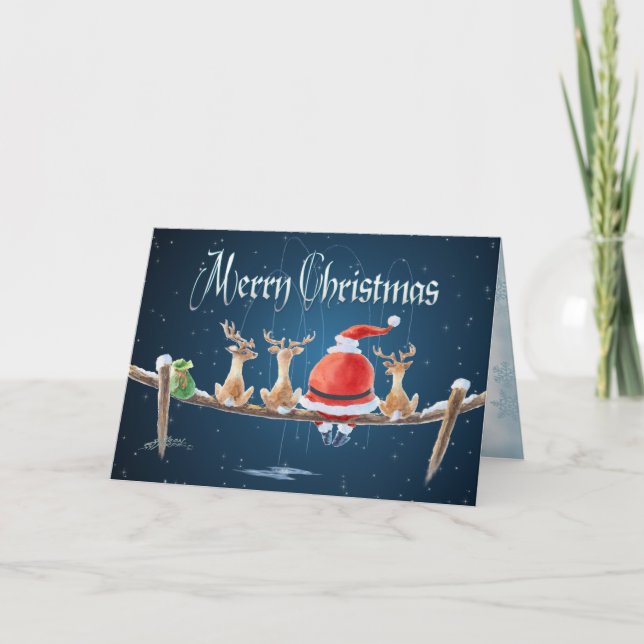 Cartes Pour Fêtes Annuelles PÈRE NOËL et fishin et TEXTE de RENNE par SHARON (Devant)