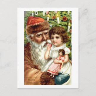 Cartes Pour Fêtes Annuelles Père Noël et GIrl avec poupée