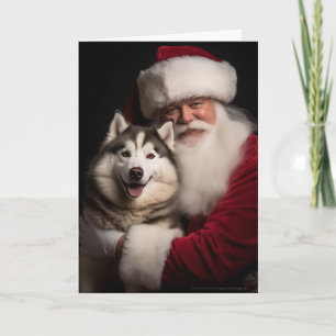 Cartes Pour Fêtes Annuelles Père Noël et Husky