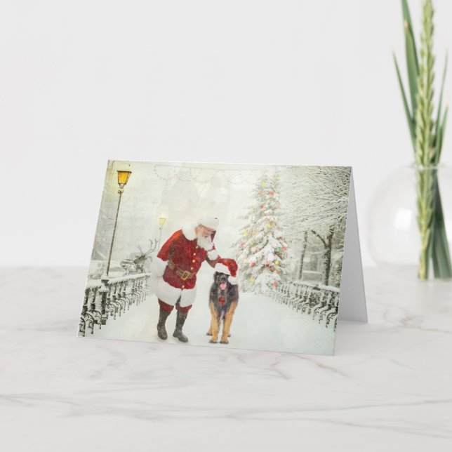 Cartes Pour Fêtes Annuelles Père Noël et Leonberger (Devant)