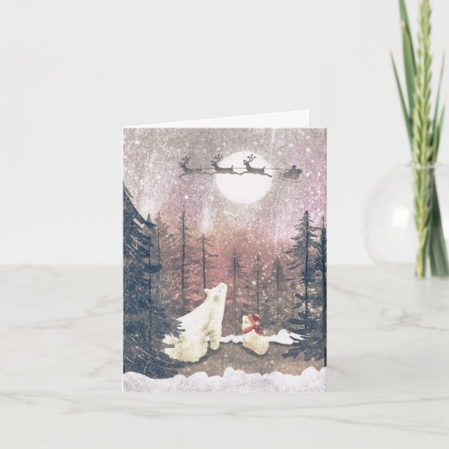 Cartes Pour Fêtes Annuelles Père Noël et les ours polaires (Devant)