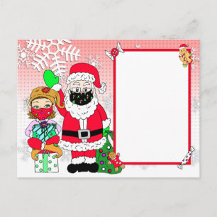Cartes Pour Fêtes Annuelles Père Noël et lutin avec masques de visage Lettre d