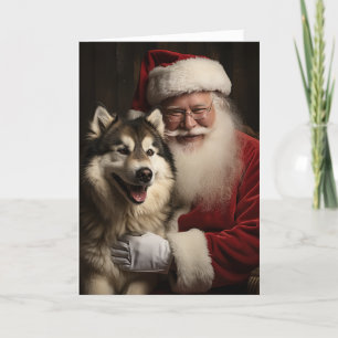 Cartes Pour Fêtes Annuelles Père Noël et Malamute