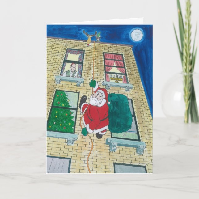 Cartes Pour Fêtes Annuelles Père Noël et menorah (Devant)