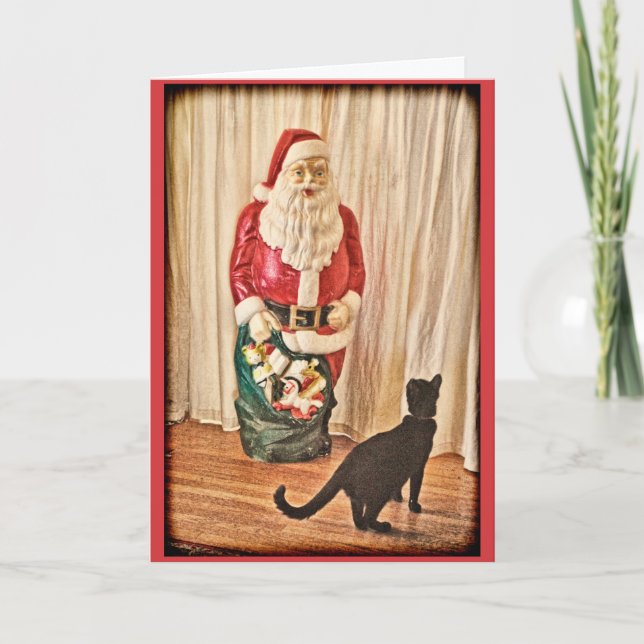 Cartes Pour Fêtes Annuelles Père Noël et minou (Devant)