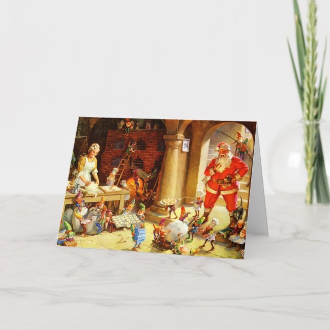 Cartes Pour Fêtes Annuelles Père Noël et Mme Claus et les elfes font des (Devant)