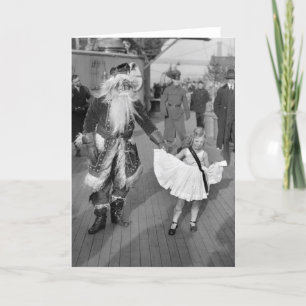 Cartes Pour Fêtes Annuelles Père Noël et petite fille sur le pont, 1925