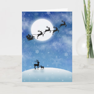 Cartes Pour Fêtes Annuelles Père Noël et Pleine lune de vol de renne
