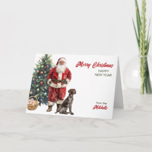 Cartes Pour Fêtes Annuelles Père Noël et Pointer Allemand à Poil Court