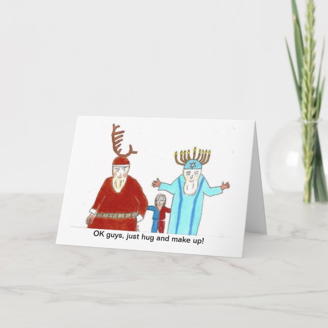 Cartes Pour Fêtes Annuelles Père Noël et Rabbin font la paix (Devant)