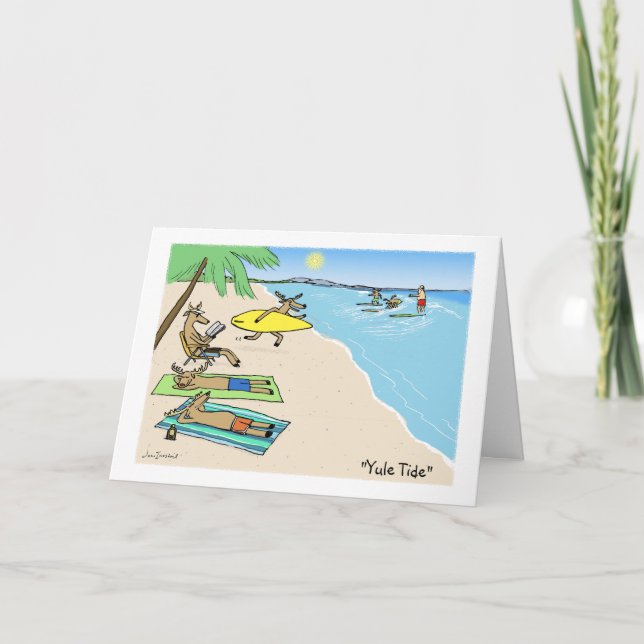 Cartes Pour Fêtes Annuelles Père Noël et Reindeer Beach vacances Noël (Devant)
