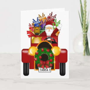 Cartes Pour Fêtes Annuelles Père Noël et Reindeer en voiture d'antiquité rouge