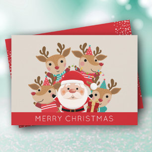 Cartes Pour Fêtes Annuelles Père Noël et Reindeer Flat Joyeux Noël