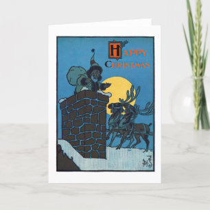 Cartes Pour Fêtes Annuelles Père Noël et Reindeer Retro Noël Vintage