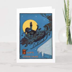 Cartes Pour Fêtes Annuelles Père Noël et Reindeer Retro Noël Vintage
