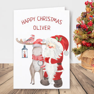 Cartes Pour Fêtes Annuelles Père Noël et Renne Enfants Personnalisés