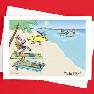 Cartes Pour Fêtes Annuelles Père Noël et Renne Vacances de Noël à la Plage