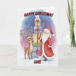 Cartes Pour Fêtes Annuelles Père Noël et rennes avec cadeaux personnalisés pou