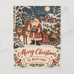 Cartes Pour Fêtes Annuelles Père Noël et rennes de l'art populaire nordique po