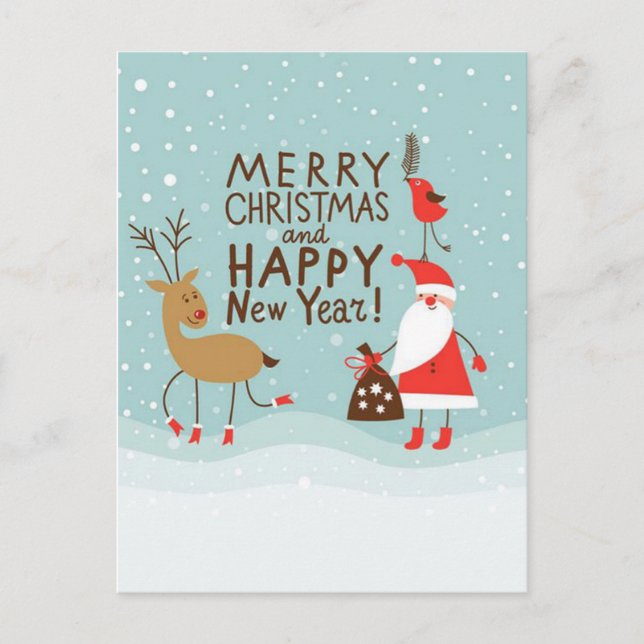 Cartes Pour Fêtes Annuelles Père Noël et Rudolph (Devant)