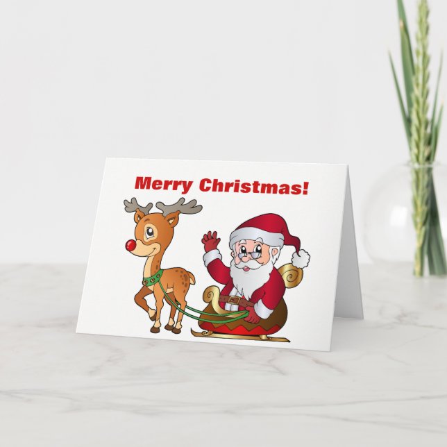 Cartes Pour Fêtes Annuelles Père Noël et Rudolph disant le Joyeux Noël (Devant)