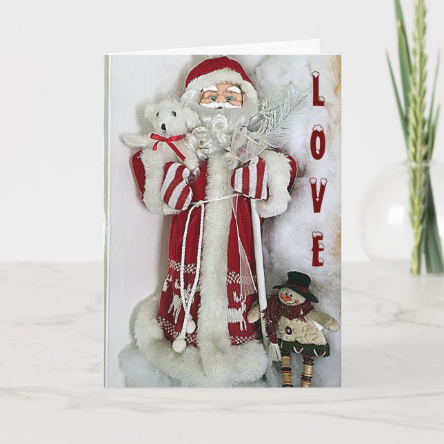 CARTES POUR FÊTES ANNUELLES PÈRE NOËL ET SA PETITE SNOWMAN AIMENT "VOUS" (Devant)