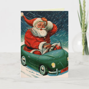 Cartes Pour Fêtes Annuelles Père Noël et sa voiture électrique