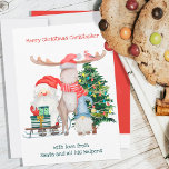 Cartes Pour Fêtes Annuelles Père Noël et ses aidants de mignons enfants person<br><div class="desc">Carte de Noël personnalisée pour les enfants .. de Père Noël et ses aides (modifiable). Le design présente une jolie illustration de Père Noël et de ses Helpers avec une luge de cadeaux, un gnome et un arbre de Noël décoré. Le modèle est mis en place pour que vous customisiez...</div>