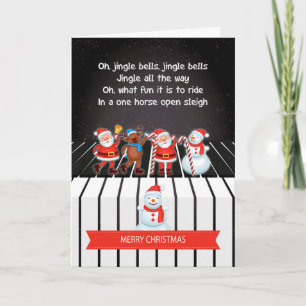Cartes Pour Fêtes Annuelles père Noël Et Ses Amis Sur Un Clavier De Piano
