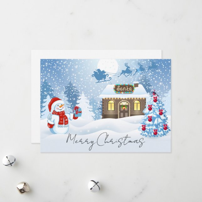 Cartes Pour Fêtes Annuelles Père Noël et Sleigh Winter Scene (Devant/Arrière en situation)