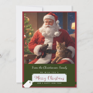 Cartes Pour Fêtes Annuelles Père Noël et un adorable chat kitty