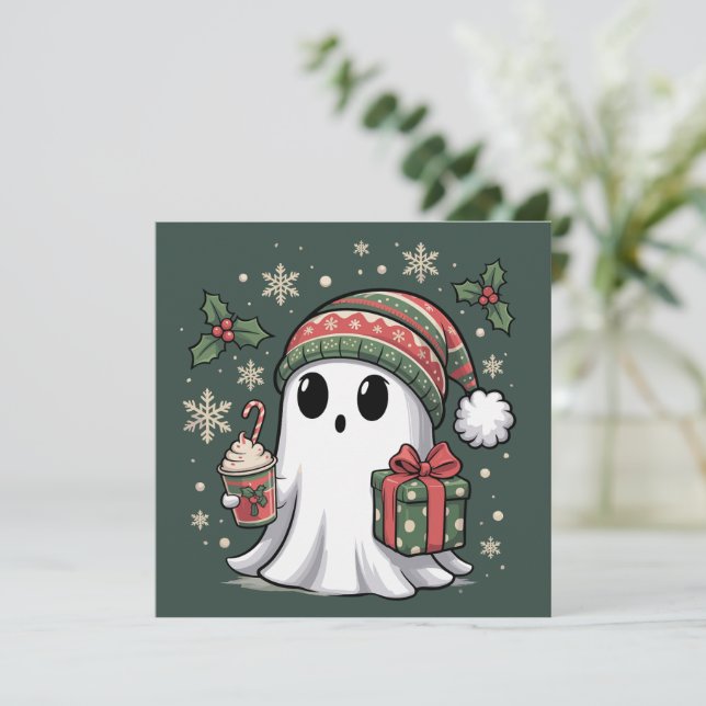 Cartes Pour Fêtes Annuelles Père Noël fantôme Noël vacances Xmas Halloween Fan (Debout devant)