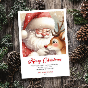 Cartes Pour Fêtes Annuelles Père Noël Gentil Et Rudolph Classique Noël Salutat
