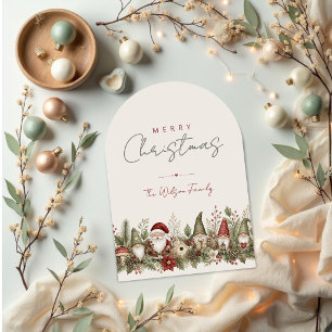 Cartes Pour Fêtes Annuelles Père Noël Gnome Rustique Famille Rouge Vert TMF26