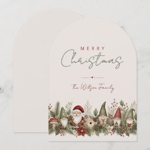 Cartes Pour Fêtes Annuelles Père Noël Gnome Rustique Famille Rouge Vert TMF26
