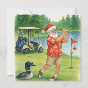 Cartes Pour Fêtes Annuelles Père Noël golfeur joue au golf au bord du lac