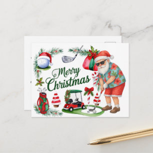 Cartes Pour Fêtes Annuelles Père Noël golfeur pratiquant le putting sur le gre